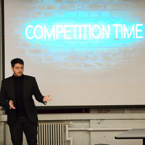 Student presenting at a entrepreneur competition